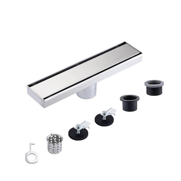 WELLFOR 12 in. Linear Grid Shower Drain in Brushed Nickel