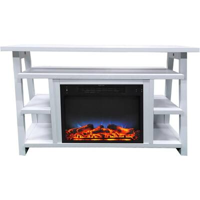 Sawyer 53.1 in. Industrial Freestanding Electric Fireplace with Realistic Log Display in White