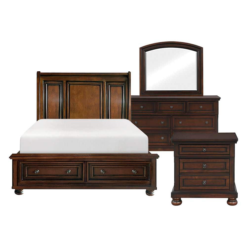 Manor 4-Piece Brown Cherry Queen Wood Bedroom Sets