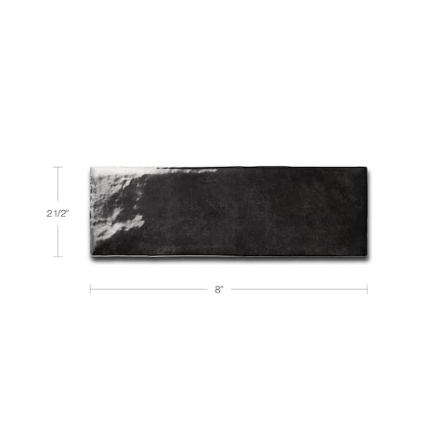 Bedrosians Cloe Subway Glossy Black 2.5 in. x 8 in. Handmade-Look