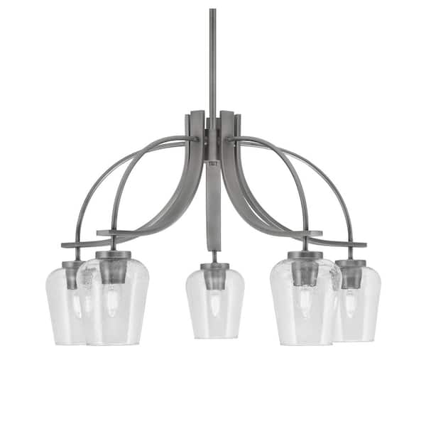 Unbranded Olympia 16.75 in. 5-Light Graphite Downlight Chandelier Clear Bubble Glass Shade