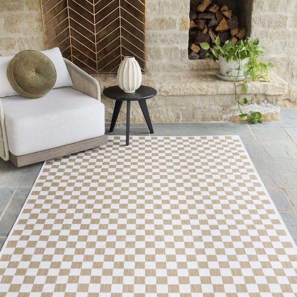 BALTA Rupert Tan 8 ft. x 10 ft. Checkered Indoor/Outdoor Area Rug