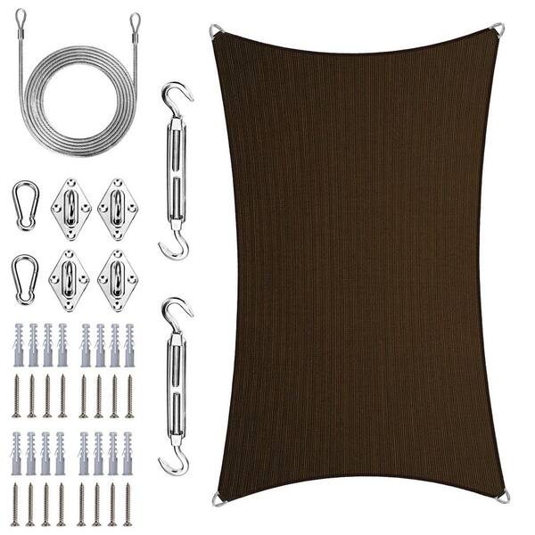 Unbranded 16 ft. x 24 ft. Rectangle Pro Ring Sun Shade Sail with Hardware Kit and Rope-Brown