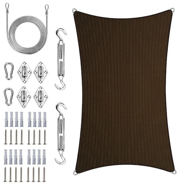 Unbranded 18 ft. x 24 ft. Rectangle Pro Ring Sun Shade Sail with Hardware Kit and Rope-Brown