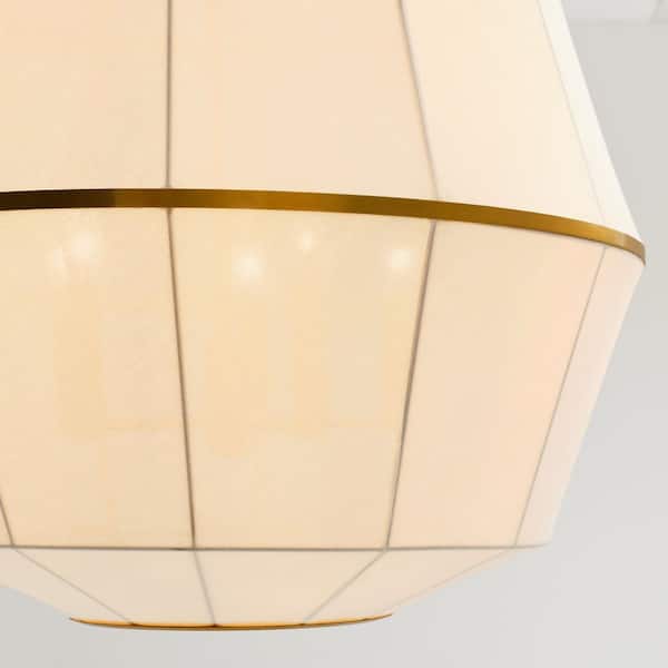 Generation Lighting - Hikari Large 5-Light Burnished Brass Dining Room Pendant Chandelier with White Linen Shade