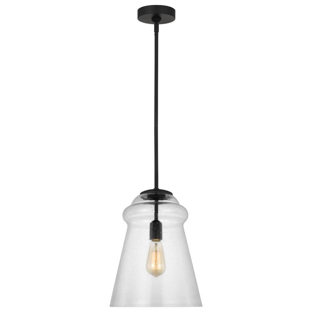 Midnight Black Seeded Glass Bell Pendant Light