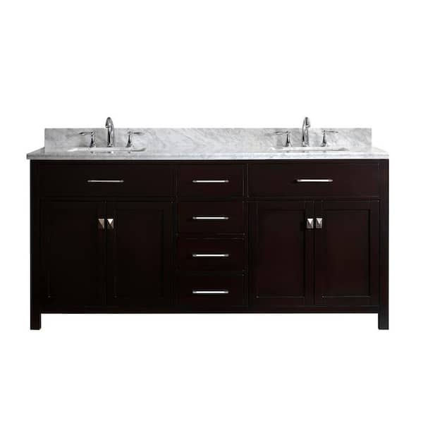Virtu USA Caroline 72 in. W Bath Vanity in Espresso with Marble Vanity Top in White with Square Basin