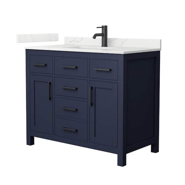 Wyndham Collection Beckett 42 in. Single Freestanding Dark Blue Bath Vanity with Giotto Quartz Top (Assembled)