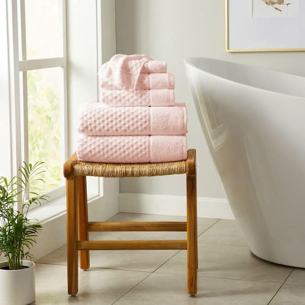 FRESHFOLDS Pink Ultra-Soft 100% Cotton Diamond Waffle 6-Piece Towel Set