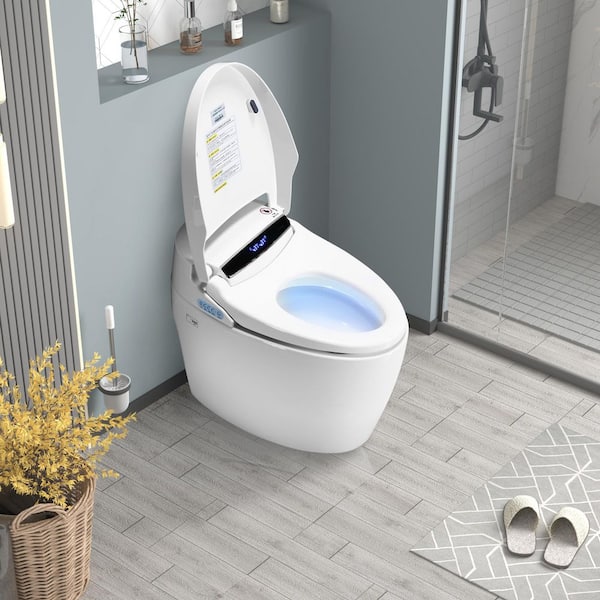 Smart Bidet Toilet 1.28 GPF in White with Remote Control, Auto Open/Close, Heated Seat, Warm Water, Foot Sensor