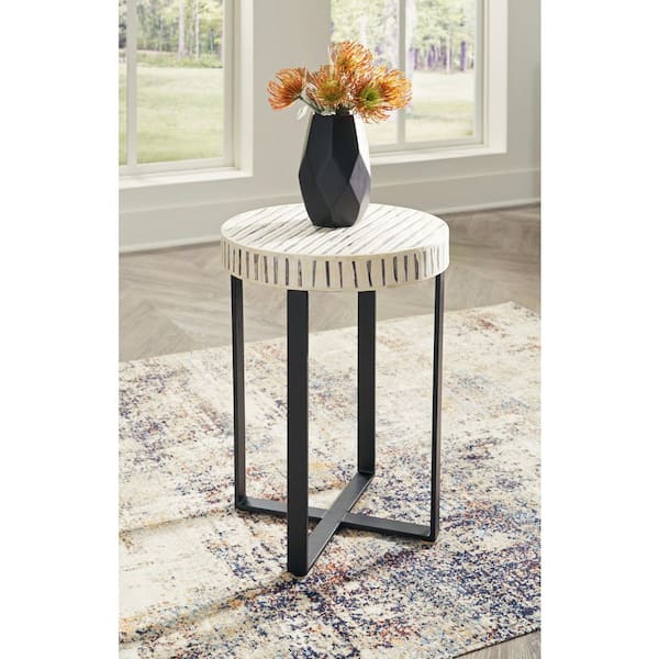 Crewridge 18 in. White Round Wood End Table with Pedestal Base