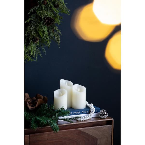 Tradrou Ivory LED Candles with Remote Timer (3-Pack) L : D 3 in. x