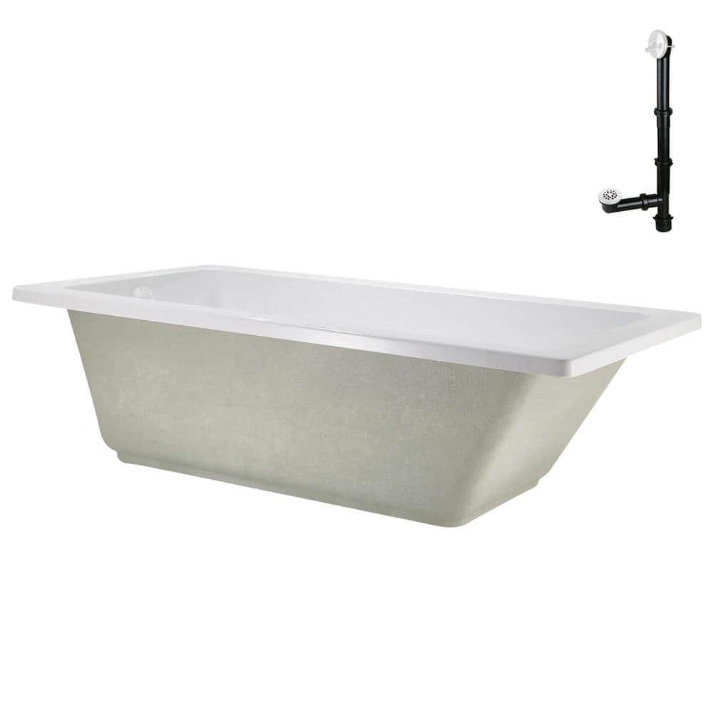 66" x 34" Glossy White Acrylic Soaking Drop-In Bathtub