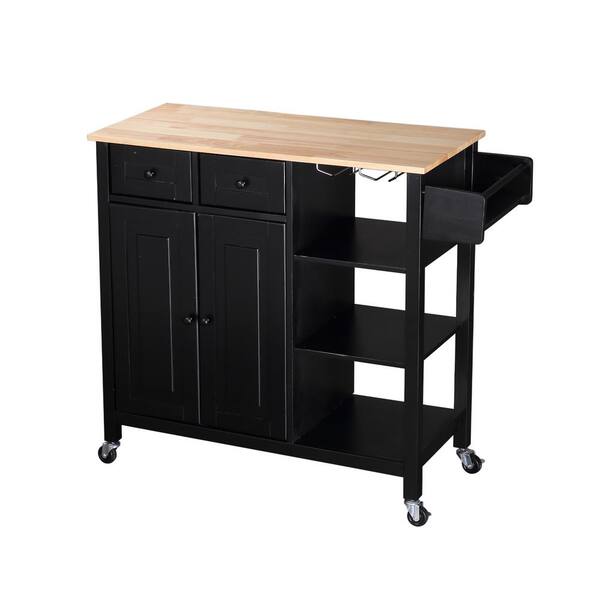 Zeus & Ruta Zeus Black Kitchen Island Cart with Wood Top and Open Storage  Microwave Oven Cabinet ZeusKCI01BK - The Home Depot