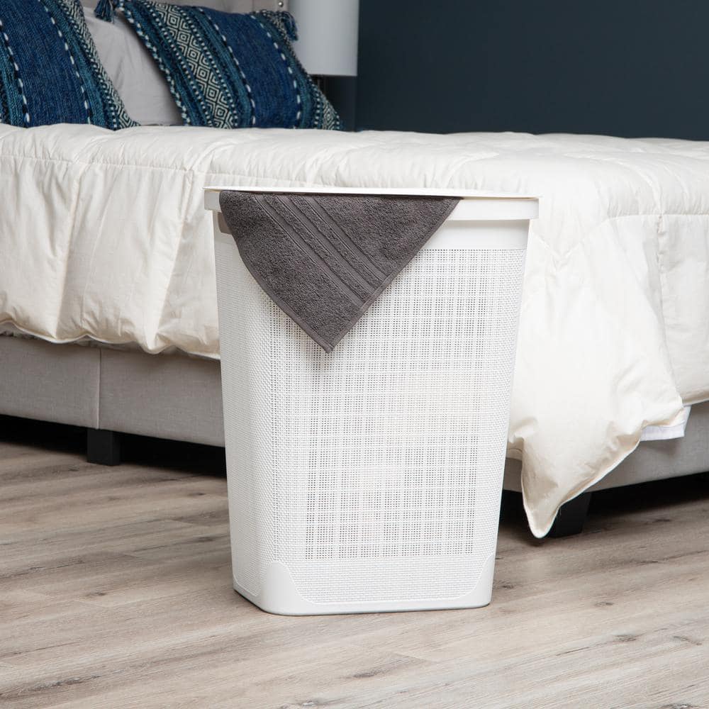 White Large Slim Plastic Laundry Hamper with Lid