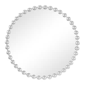 36 in. x 36 in. Round Framed Silver Wall Mirror with Beaded Detailing