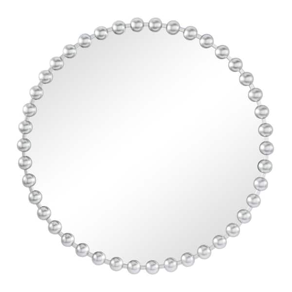 CosmoLiving by Cosmopolitan 36 in. x 36 in. Round Framed Silver Wall Mirror with Beaded Detailing