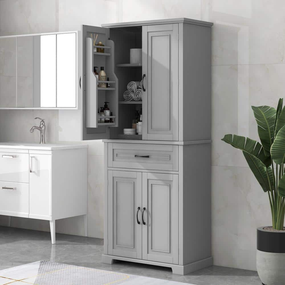 29.9 in. W x 15.7 in. D x 72.2 in. H Gray Linen Cabinet with Doors and ...