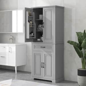 29.9 in. W x 15.7 in. D x 72.2 in. H Gray Linen Cabinet with Doors and Drawer, Multiple Storage Space Adjustable Shelf