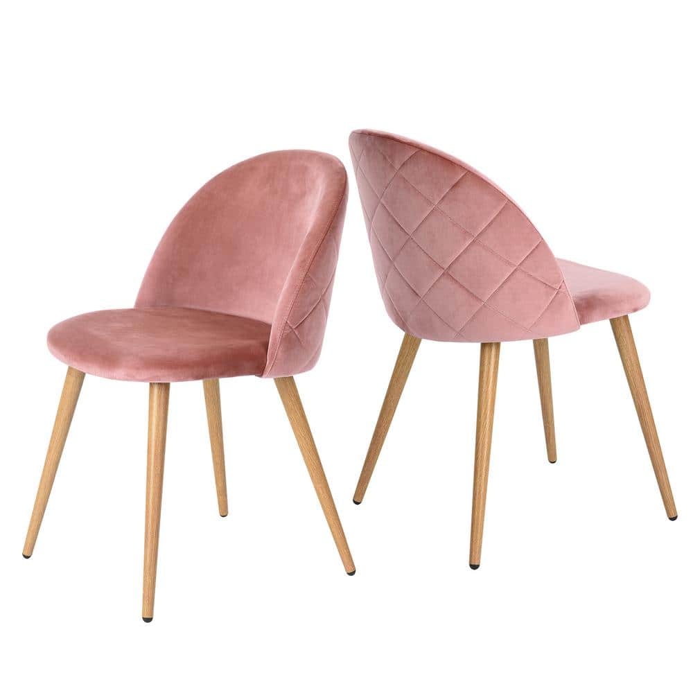 Homy Casa Zomba Pink Velvet Dining Chair (Set of 2) Zomba Rose Velvet Diamond Kd Metal Sy
