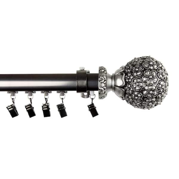 Rod Desyne 48 in. - 86 in. Telescoping Traverse Curtain Rod Kit in Pewter with Lush Finial