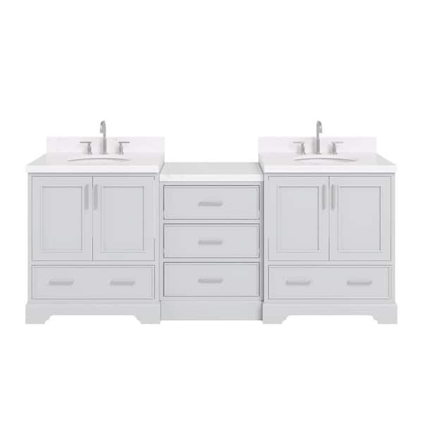 Stafford 85 in. W x 22 in. D x 36 in. H Double Sink Bath Vanity in Gray with Carrara White Quartz Top