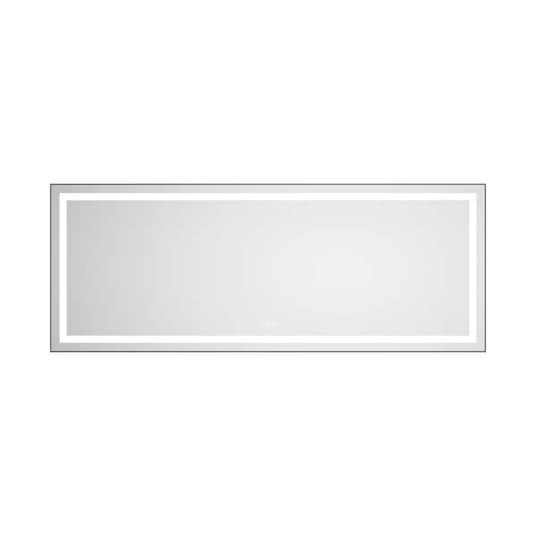 72 in. W x 28 in. H Rectangular Framed Wall Bathroom Vanity Mirror in Gun Ash with Front and Backlight, 3 Colors