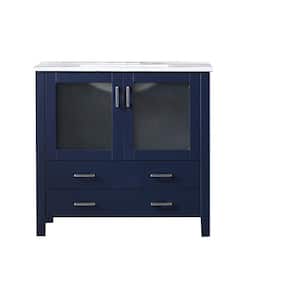 Volez 36 in W x 18 in D Navy Blue Bath Vanity and Integrated Ceramic Top