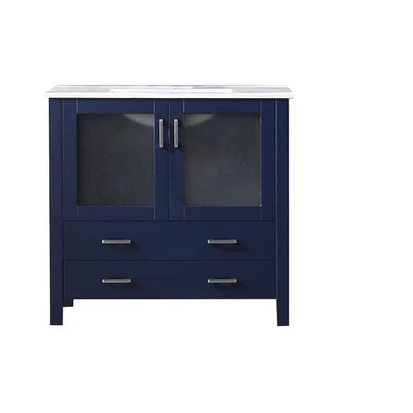 Volez 36 in W x 18 in D Navy Blue Bath Vanity and Integrated Ceramic Top