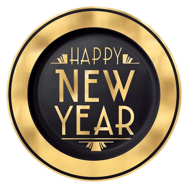 Amscan 10.25 in. Gold New Year's Premium Plastic Plates