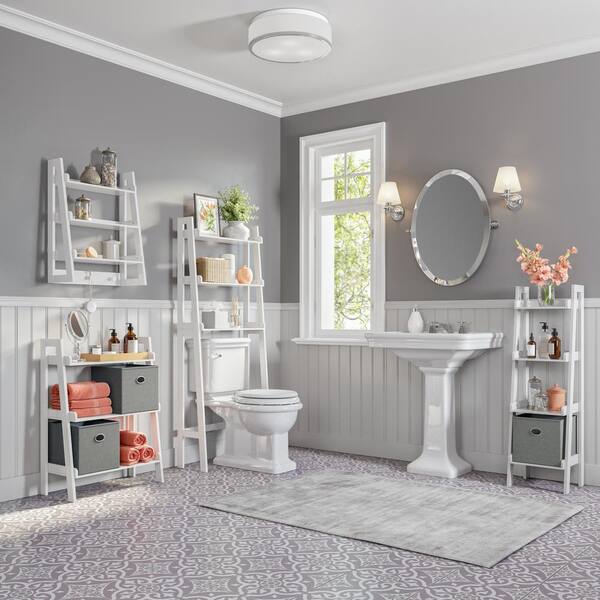 white shelf with hooks for bathroom