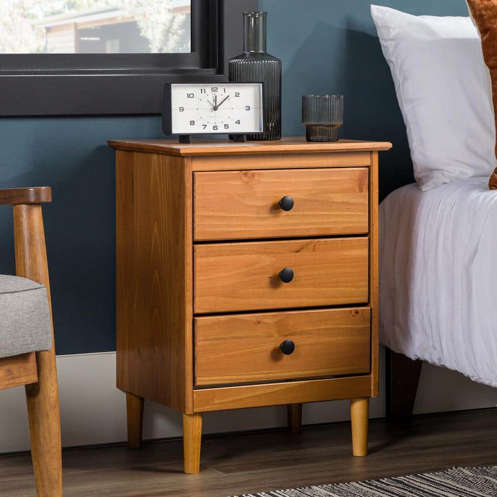 Classic Mid Century Modern 3-Drawer White Solid Wood Nightstand - thumbnail 9