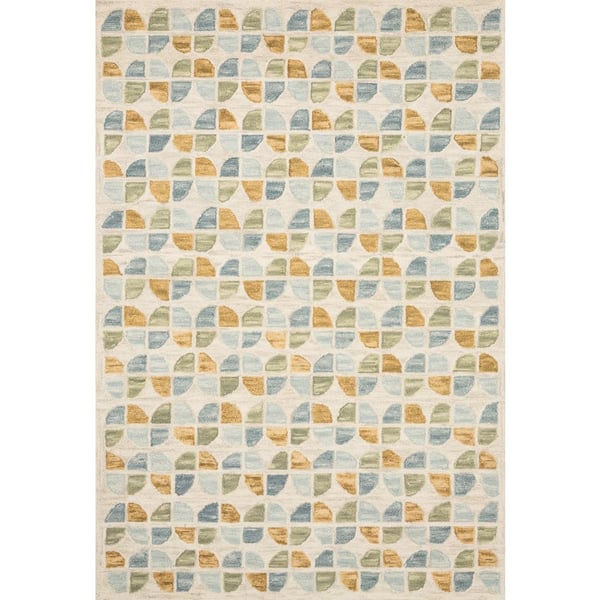 Loloi Hallu Ivory/Sky 18 in. x 18 in. Sample Square Geometric 100% Wool Pile Area Rug