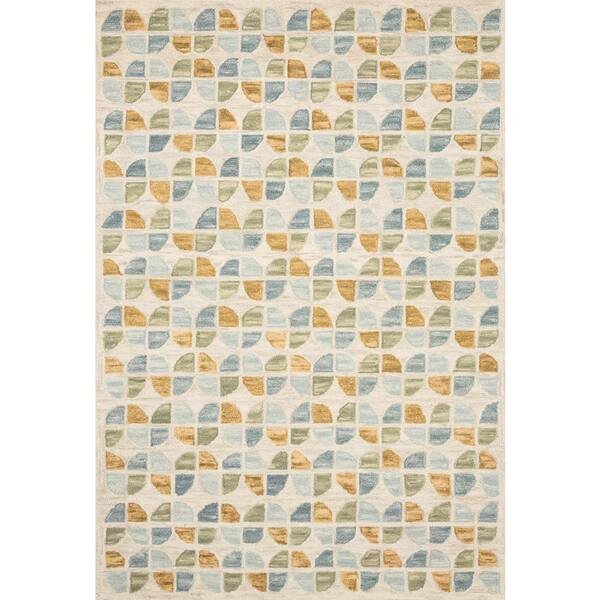 Loloi Hallu Ivory/Sky 2 ft. 3 in. x 3 ft. 9 in. Geometric 100% Wool Pile Area Rug