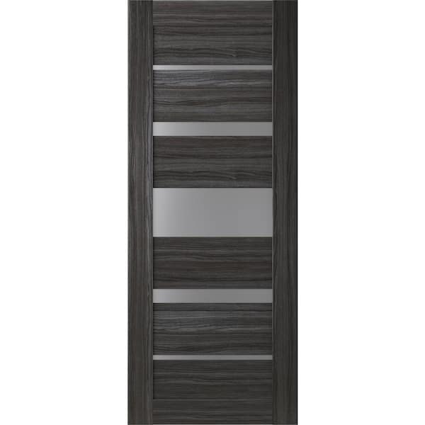Belldinni 18 in. x 80 in. Kina Gray Oak Finished Frosted Glass 5 Lite Solid Core Wood Composite Interior Door Slab No Bore