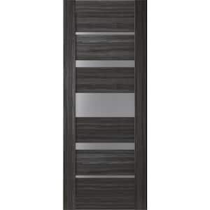 24 in. x 80 in. Kina Gray Oak Finished Frosted Glass 5 Lite Solid Core Wood Composite Interior Door Slab No Bore