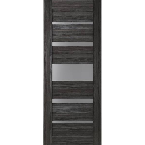 Belldinni 30 in. x 80 in. Kina Gray Oak Finished Frosted Glass 5 Lite Solid Core Wood Composite Interior Door Slab No Bore