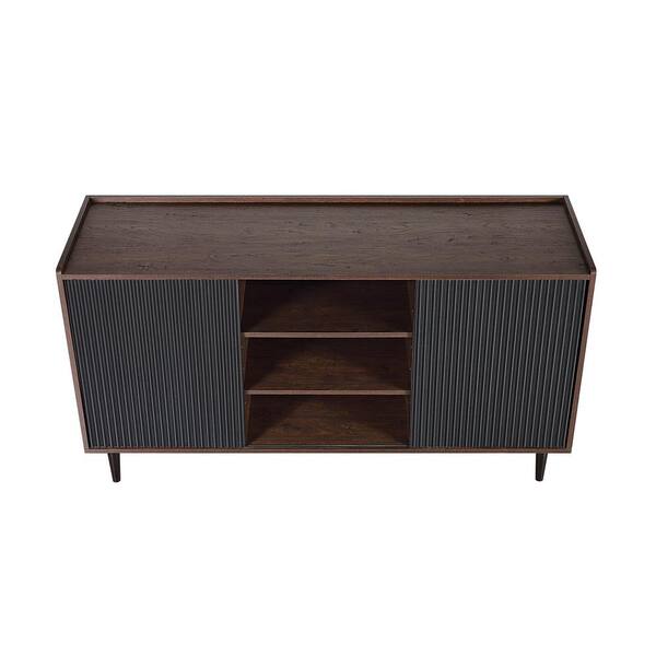 Manhattan Comfort Duane 59.05 Modern Ribbed Sideboard with Adjustable Shelves in Dark Brown and Black