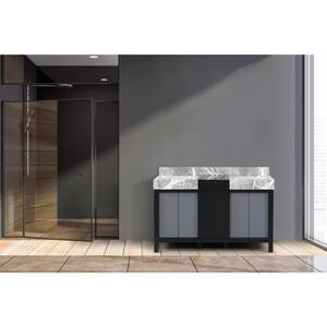 Zilara 55 in x 22 in D Black and Grey Double Bath Vanity and Castle Grey Marble Top