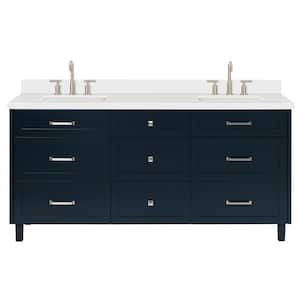 Monroe 73 in. W x 22 in. D x 36 in. H Double Sink Bath Vanity in Midnight Blue with Pure White Quartz Top