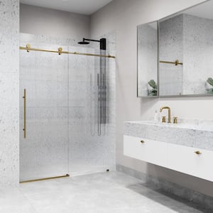 Elan E-Class 56 to 60 in. W x 76 in. H Sliding Frameless Shower Door in Matte Brushed Gold with 3/8 Fluted Glass