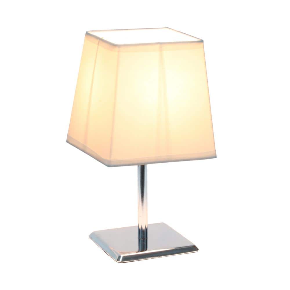Mini Chrome Table Lamp with White Squared Fabric Shade