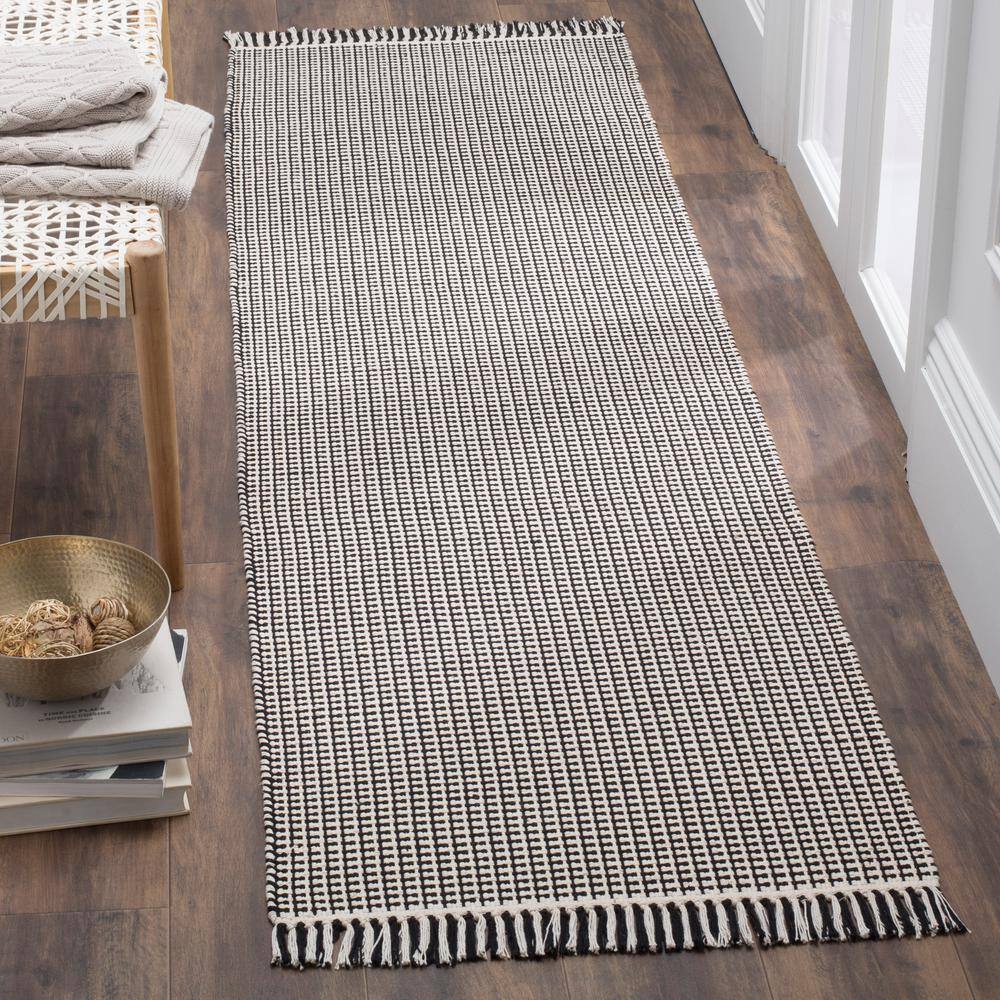 Montauk Black and Ivory Flat Woven Wool Cotton Runner Rug