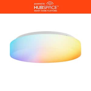 11 in. White Integrated LED Dimmable Flush Mount Puff with Adjustable CCT and RGB at 1400 Lumens Powered by Hubspace