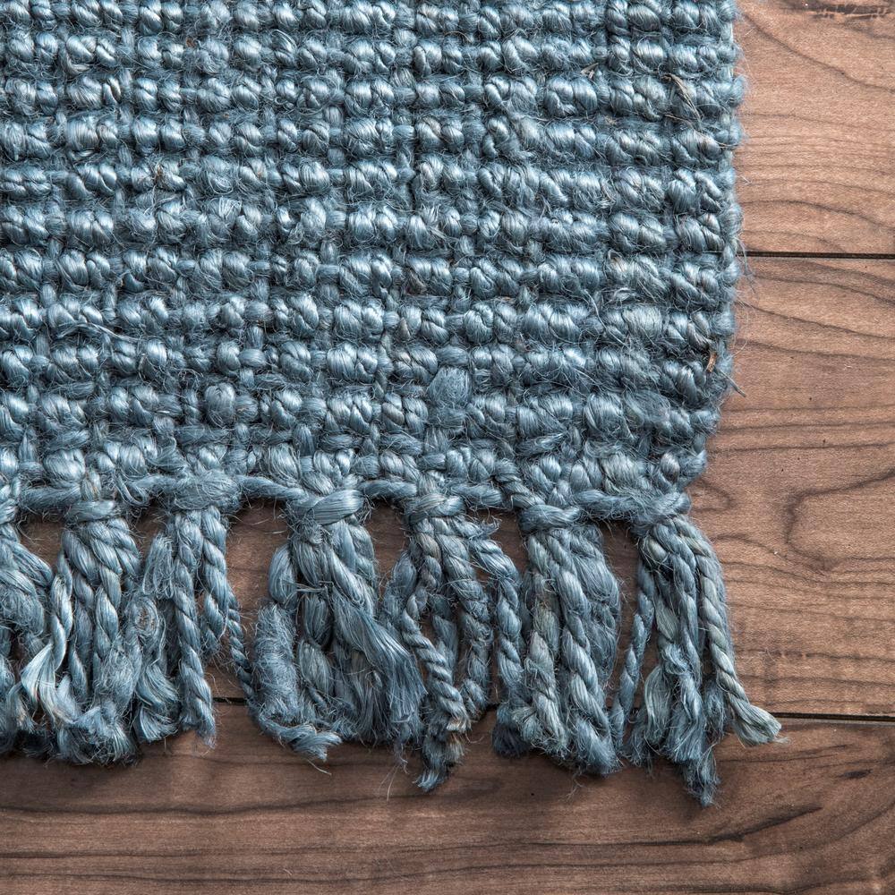 Handmade Blue Wool Braided Reversible Rug, 38" x 7"