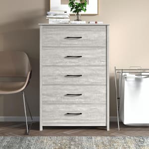 Gianni 5-Drawer Dusty Gray Oak 31.5 in. Chest of Drawers with Ultra Fast Assembly