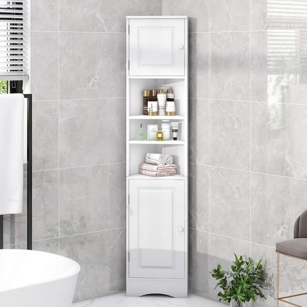 EPOWP 14.6 in. W x 9.4 in. D x 66.9 in. H Triangle White MDF Freestanding Linen Cabinet with Adjustable Shelves in White