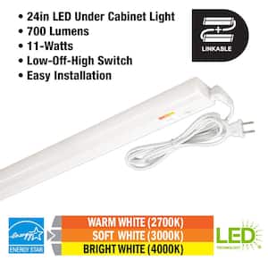 Plug-In 24 inch Linkable LED  Undercabinet Light Task Under Counter Kitchen Lighting 3 Color Temperature Options