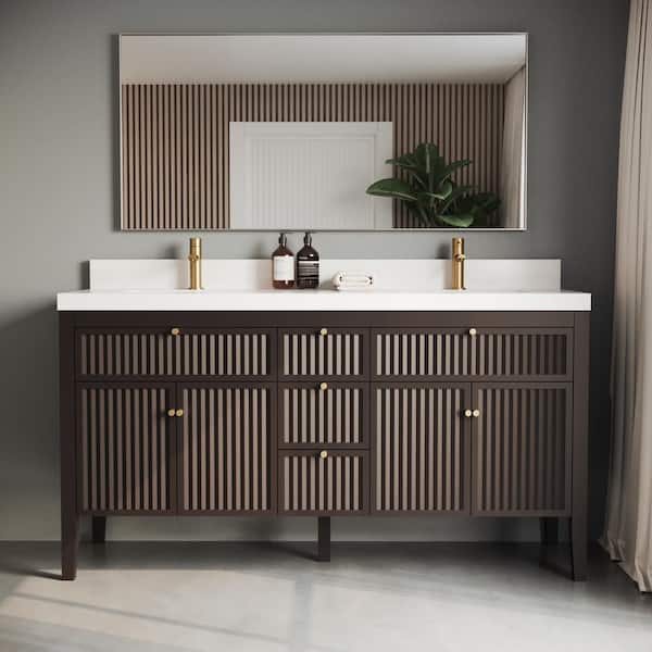 Davos 63in, Engineered Stone Composite Top, Double Vanity (Espresso)