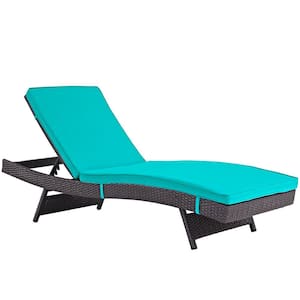 Convene Wicker Outdoor Patio Chaise Lounge in Espresso with Turquoise Cushions